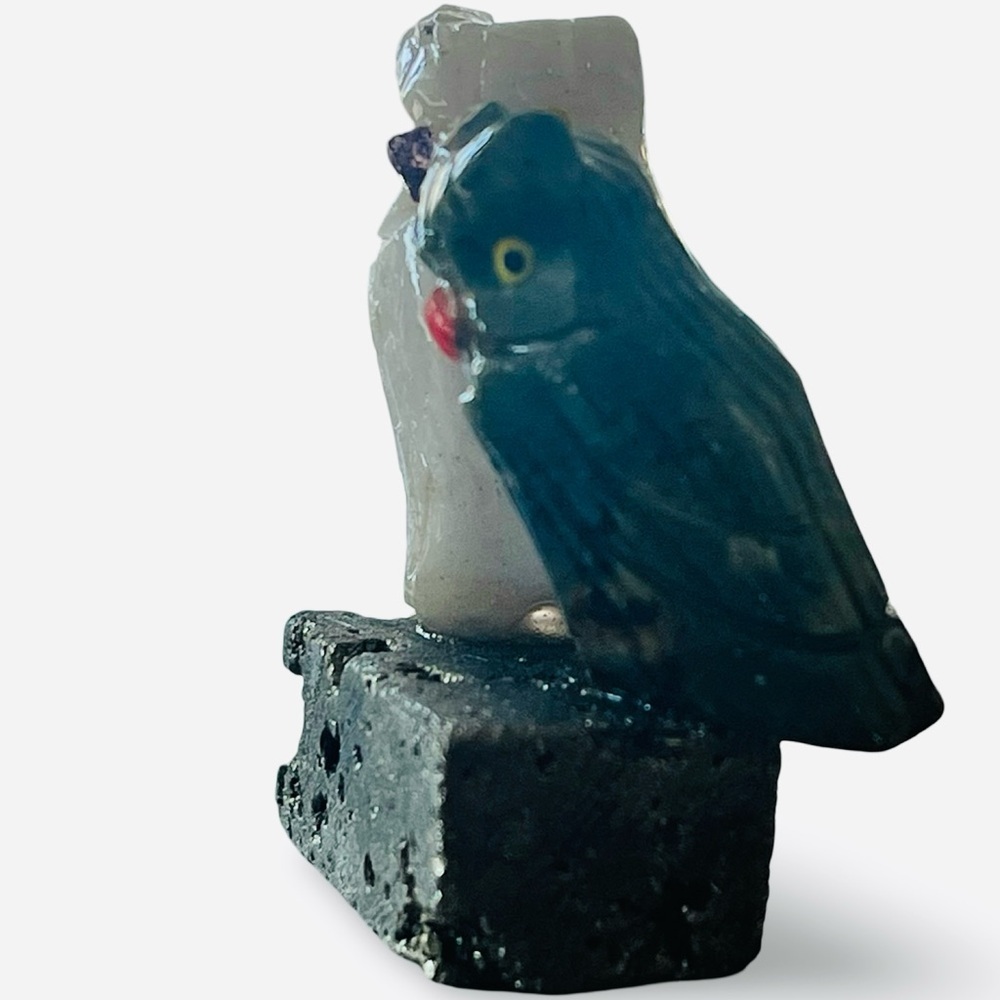 Handcrafted Carved Stone Owl Figurines on Pyrite Base - Picture 4 of 6